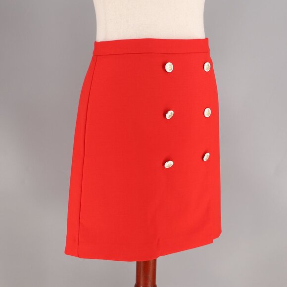NWT ANN TAYLOR Button Embellished A-Line Wrap Skirt Bright Cherry Red Size 14 - Picture 2 of 10